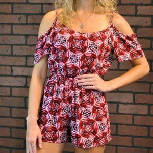 Tatum Cold Shoulder Romper - Red/Black